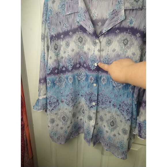 Alfred Dunner Woman 20W Semi Sheer Shirt Collared Ruffle Sleeve Cottage... - Picture 9 of 10